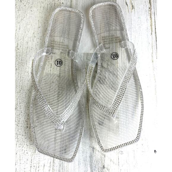 Lauren Lorraine Womens 10 Clear Jelly Rhinestone Slip-On Sandals NEW - Picture 2 of 7